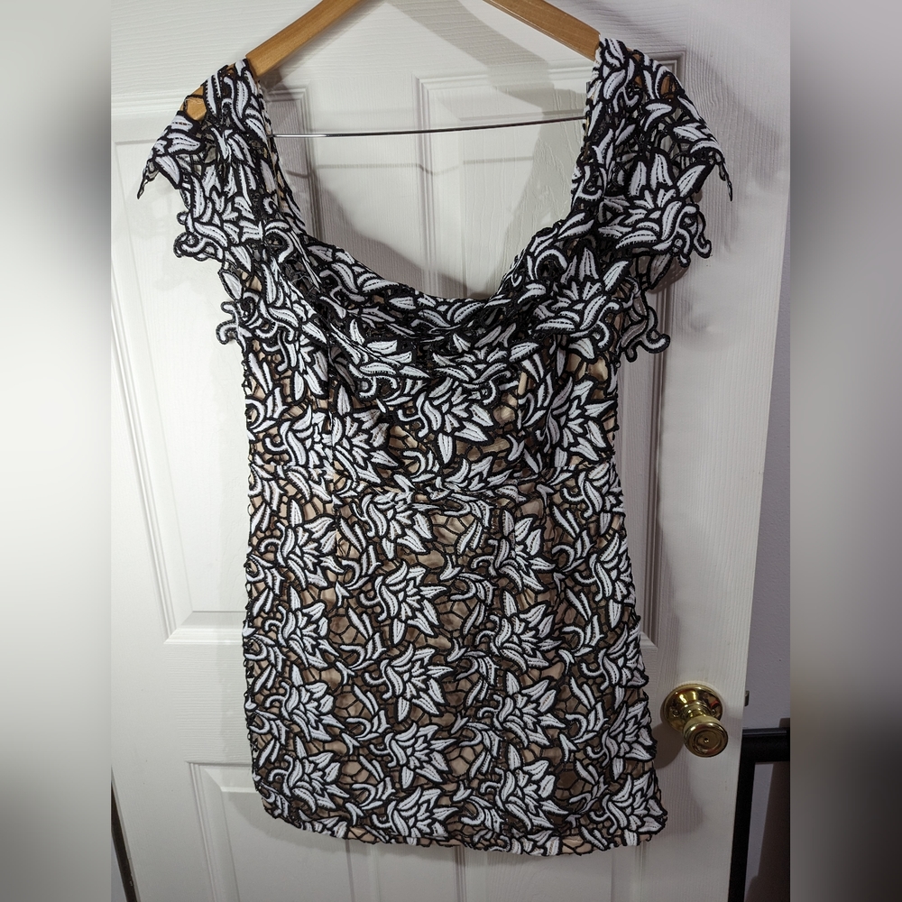 Pretty little things Mini Dress In  black ,white ,beige Lace Bardot size 10